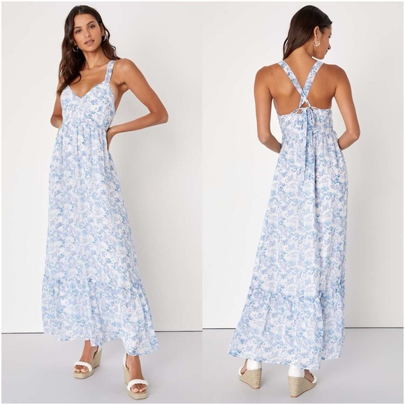 Lulus Dresses & Skirts - LULU’S My Love Story White Floral Print Tie-Back Maxi Dress